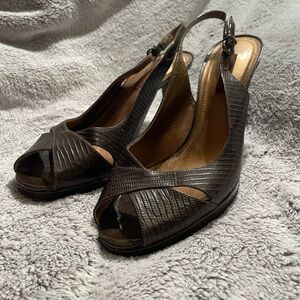 Pre Loved ANTONIO MELANI Dark Brown Leather Snake skin Slingback Heels